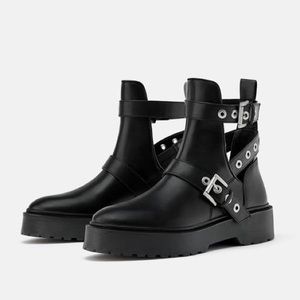 Zara Basic Biker Cut Out Boots with Buckles